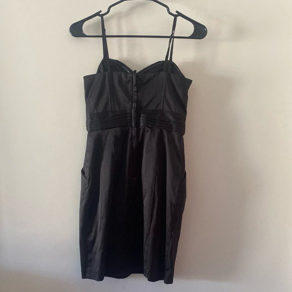 Black Satin Dress with Pockets - Picture 2 of 5